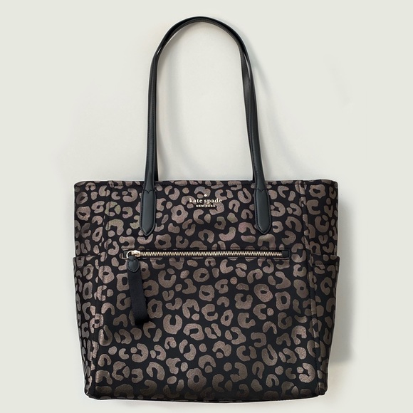 ♠️Kate Spade Chelsea Leopard Graphic Jacquard Nylon Large Tote, Black Multi NWT - Picture 5 of 8